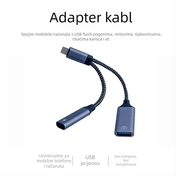 2-u-1 USB-C OTG adapter za iPhone, čitanje USB flash pogona, prijenos podataka i punjenje, USB 3.0 kabel