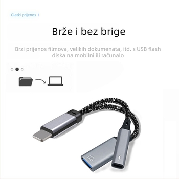 2-u-1 USB-C OTG adapter za iPhone, čitanje USB flash pogona, prijenos podataka i punjenje, USB 3.0 kabel