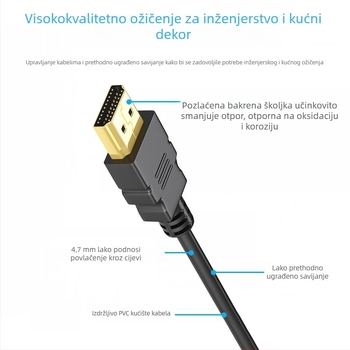 Mini HDMI na standardni HDMI kabel za monitor i TV, 4K, bakreno jezgro s pozlaćenim premazom, duljina 5 m, adapter kabel