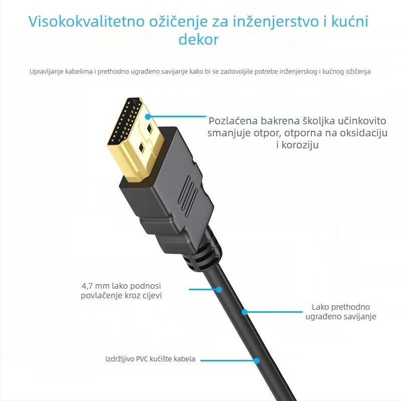 Mini HDMI na standardni HDMI kabel za monitor i TV, 4K, bakreno jezgro s pozlaćenim premazom, duljina 5 m, adapter kabel