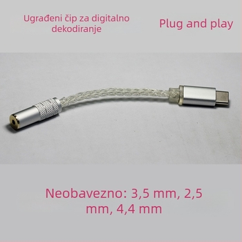 HiFi adapter kabel TYPE-C na 3,5 mm, digitalno dekodiranje, 8-žilni OCC bakar, s premazom srebra, proziran