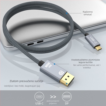 Type-C na HDMI adapter kabel s podrškom 8K60Hz, za prijenosna računala i mobitele, zlatno-platerani konektori, cínirano bakreno vodilo, duljina 2m ili 3m