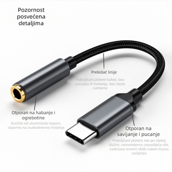 3,5 mm audio kabel za Android telefone, Type-C digitalni audio adapter i Type-C adapter za slušalice; Kompatibilno s Xiaomi, Huawei, OPPO