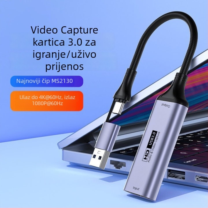 Karta za video snimanje USB 3.0 / Type-C — 1080P, MS2130 čip, kompatibilna sa svim OS, za snimanje s mobitela i računala