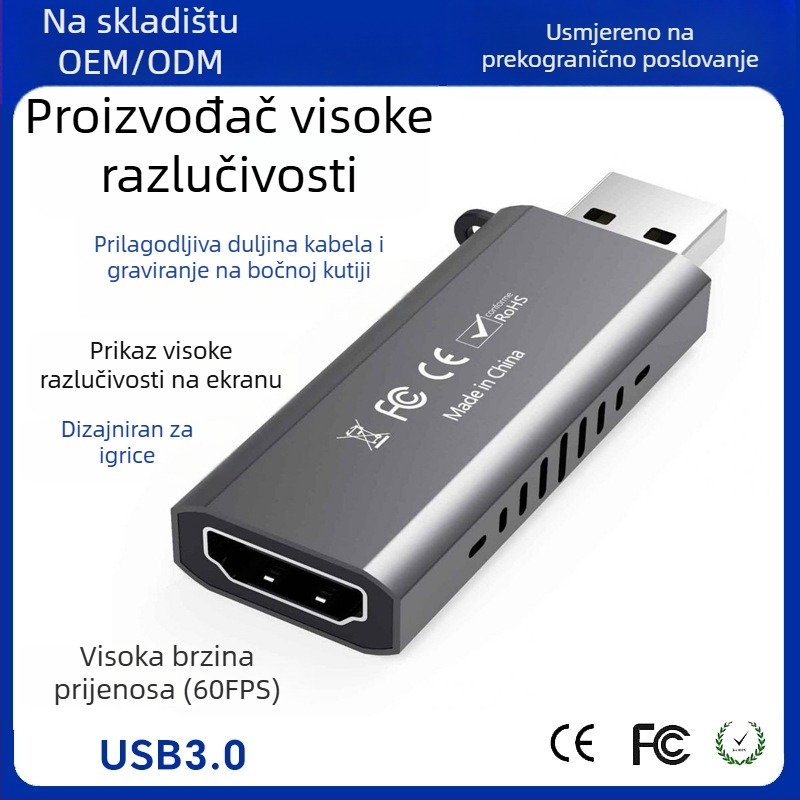 USB 3.0 kartica za hvatanje videa – 1080p, USB sučelje, Windows kompatibilno, aluminijsko kućište, 1 godina jamstva