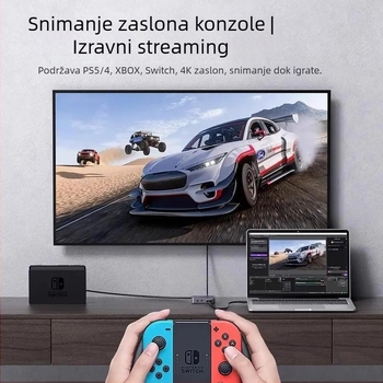 4K USB kartica za hvatanje videa s loop-out funkcijom, Windows kompatibilna, PS5, Nintendo Switch i kamere