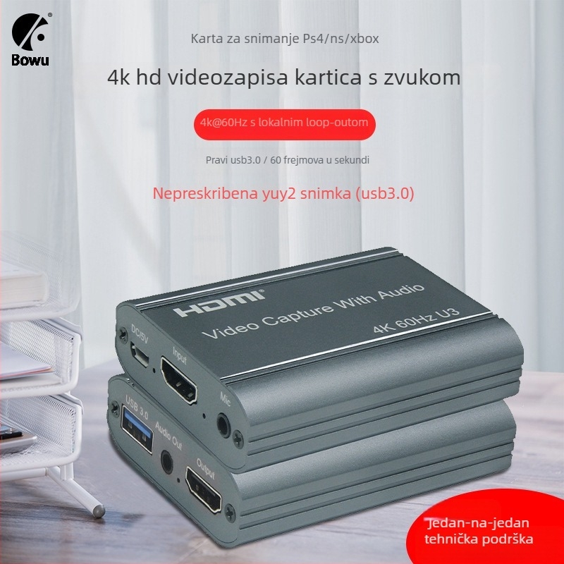 BOWU U3 s audio HDMI kartom za snimanje videa – 4K60Hz USB, Langxun čip, Windows kompatibilno, za live streaming Switch/PS4
