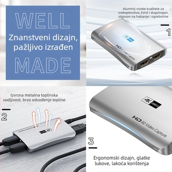 HDMI kartica za snimanje videa 4K60Hz, USB 3.0, MS2131 čip, loop-out, 1080p60 uživo snimanje