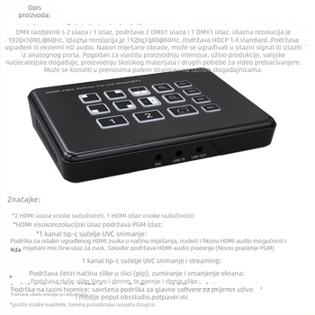 Dual HDMI direktorijski preklopnik za uživo emitiranje, dvostruko nesmetano prebacivanje među kamerama, capture kartica s slikom u slici, 1080P60Hz, HDMI sučelje, model Dbt2-1, kompatibilan sa svim operativnim sustavima, 1 godina jamstva