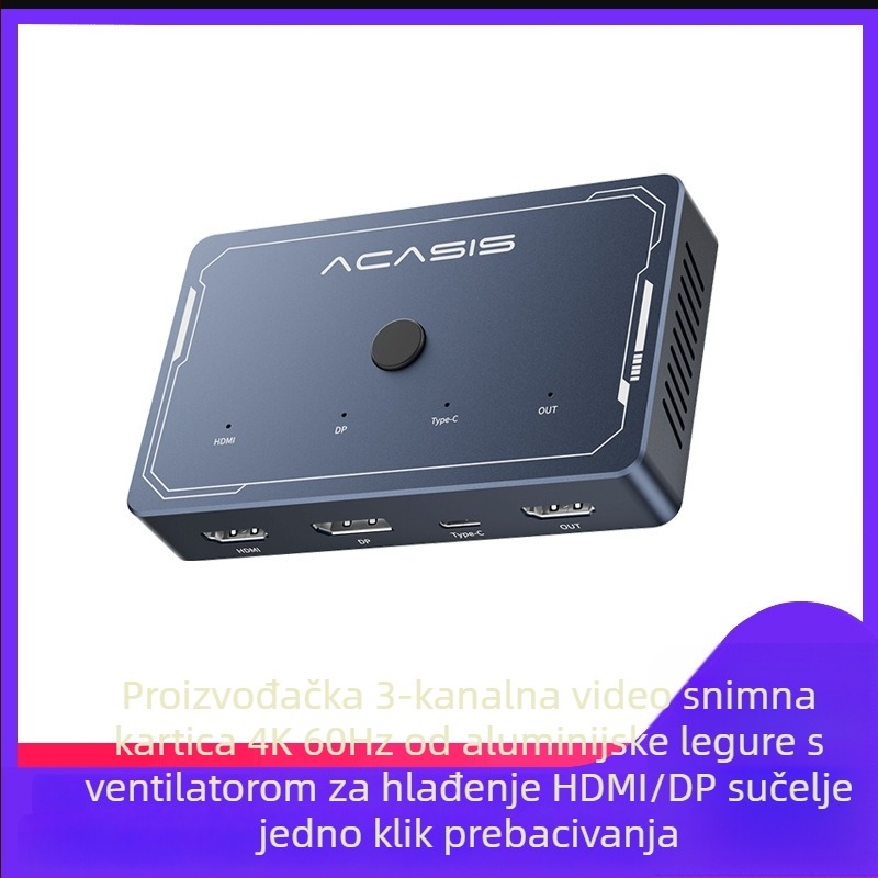 acasis VC-008 Karta za hvatanje videa 4K60 USB – 3-u-1, prebacivanje jednim klikom, kompatibilna sa svim operativnim sustavima