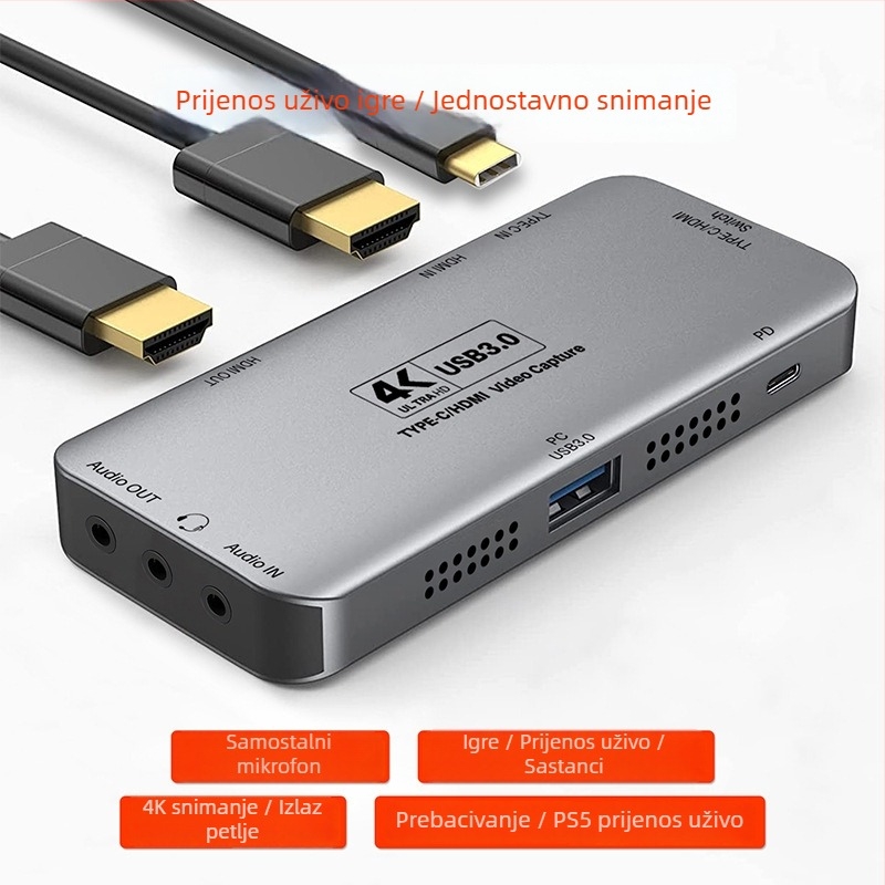 Karta za video snimanje Type-C HDMI na USB 3.0, podrška 4K, MS2131 čip, USB sučelje, Windows kompatibilnost