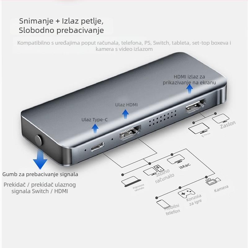 Karta za video snimanje Type-C HDMI na USB 3.0, podrška 4K, MS2131 čip, USB sučelje, Windows kompatibilnost