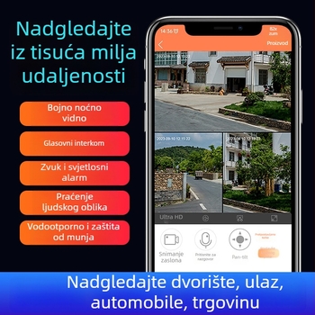 HD vanjska kamera za nadzor sa četiri leće, 360° panoramski prikaz, daljinski monitor s tri zaslona za kućnu upotrebu
