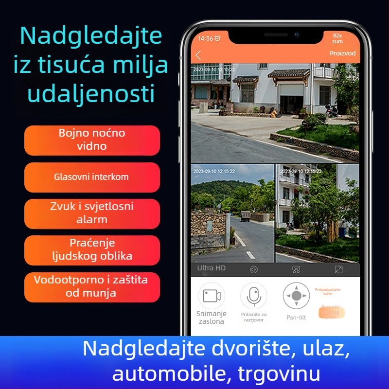 HD vanjska kamera za nadzor sa četiri leće, 360° panoramski prikaz, daljinski monitor s tri zaslona za kućnu upotrebu