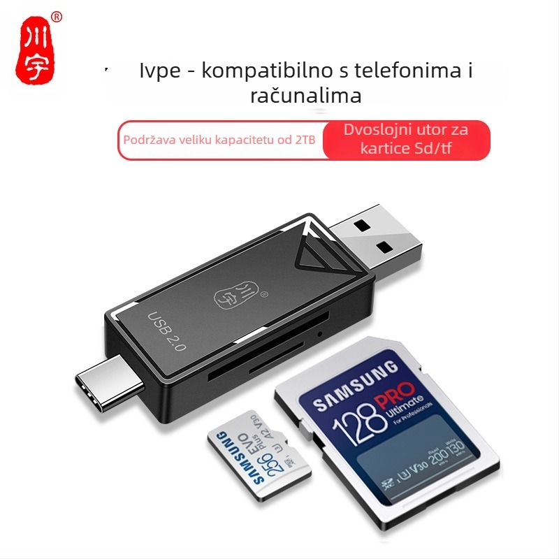 USB-C čitač kartica C251S – dvostruko sučelje, USB 2.0, SD/TF podrška, vanjska instalacija