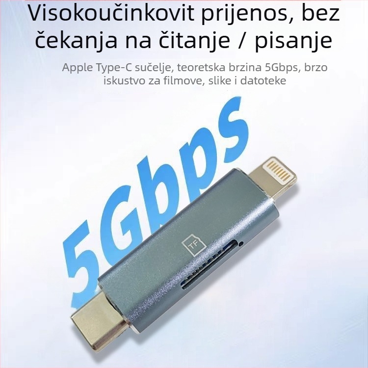Čitač kartica za Apple uređaje, USB 2.0, Apple Type-C sučelje, TF kartice podrška, aluminijsko kućište