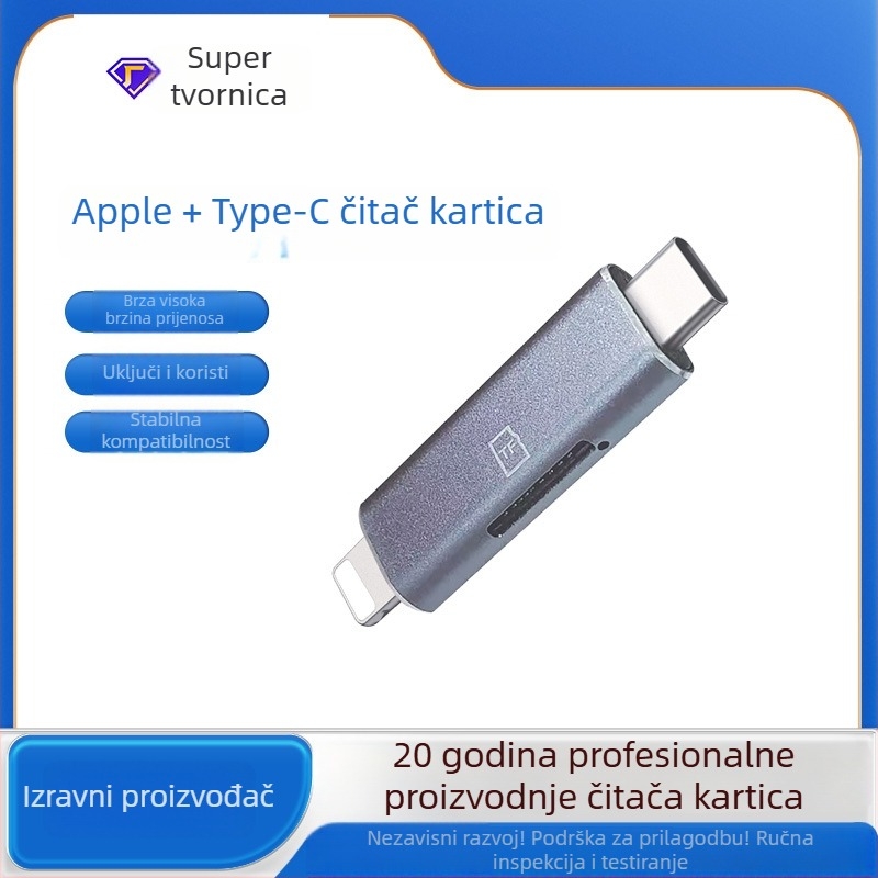 Čitač kartica za Apple uređaje, USB 2.0, Apple Type-C sučelje, TF kartice podrška, aluminijsko kućište