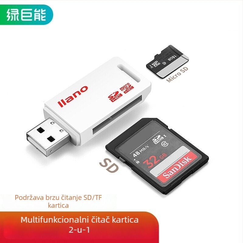 Čitač kartica TF/Micro SD USB 2.0, model LJN-CA1007, podržava SD i Micro SD, materijal ABS inženjerska plastika