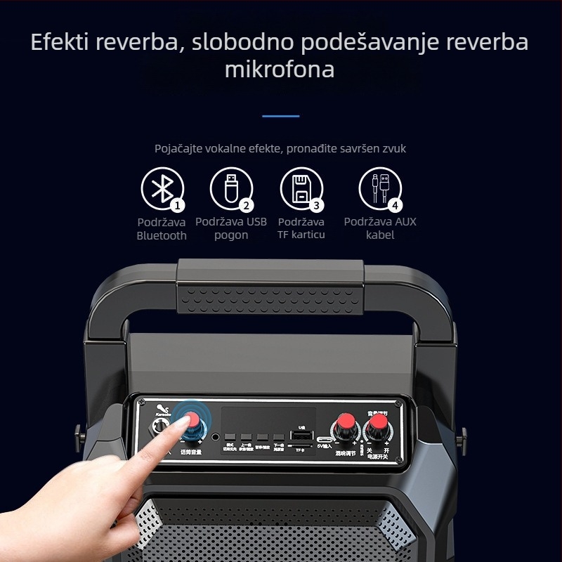 Prijenosni Bluetooth zvučnik za karaoke s mikrofonom, 10W, Bluetooth 5.0, 100 Hz–20 kHz, SNR ≥85 dB, domet 10 m