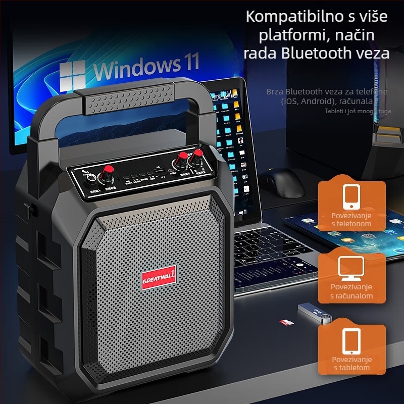 Prijenosni Bluetooth zvučnik za karaoke s mikrofonom, 10W, Bluetooth 5.0, 100 Hz–20 kHz, SNR ≥85 dB, domet 10 m