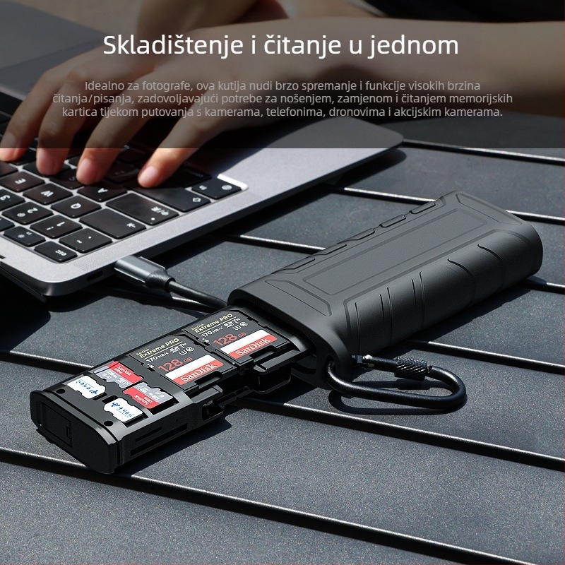 Višenamjenski USB 3.1 čitač memorijskih kartica sa SD/TF slotovima i ugrađenom kutijom za pohranu – visoka brzina prijenosa