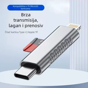 Apple-kompatibilan 3-u-1 mobilni čitač kartica s Type-C konverterom i TF čitačem, aluminijsko kućište, 5 g, vanjska montaža