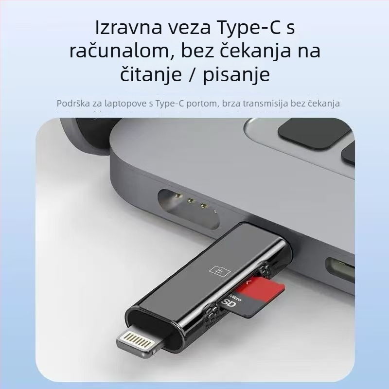 Apple-kompatibilan 3-u-1 mobilni čitač kartica s Type-C konverterom i TF čitačem, aluminijsko kućište, 5 g, vanjska montaža