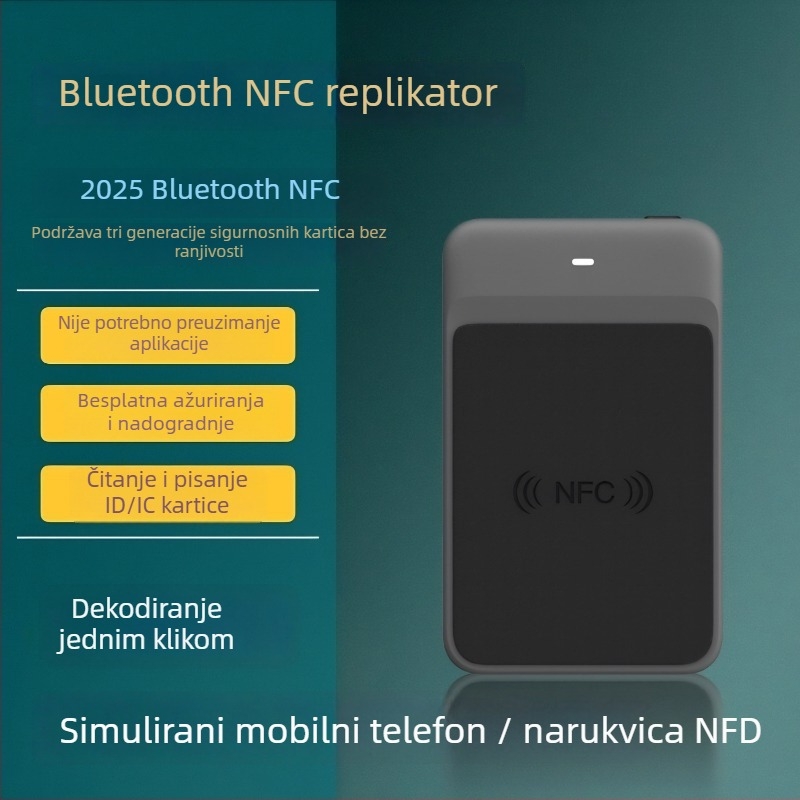 Ručni IC dublator s Bluetooth NFC čitačem za IC/ID kartice — dekodiranje i kopiranje; domet čitanja 2-6, napajanje 10, radna frekvencija 125, vrijeme čitanja 1, memorija 128