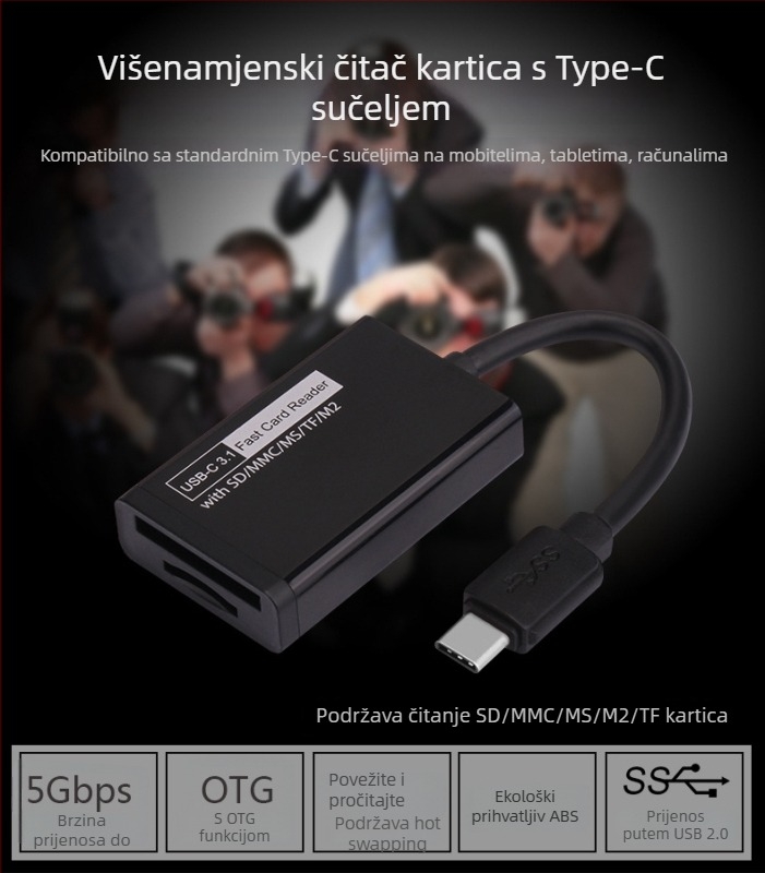 Type-C 5-u-1 OTG čitač kartica CF/SD, kompatibilan s Xiaomi 4C i Letv mobilnim telefonom