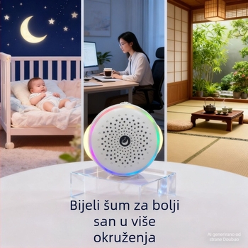 Prijenosni zvučnik bijelog šuma za spavanje, kocka — 60 Hz–15 kHz, SNR ≥60 dB, 1 W, USB napajanje, ugrađena baterija 300–500 mAh