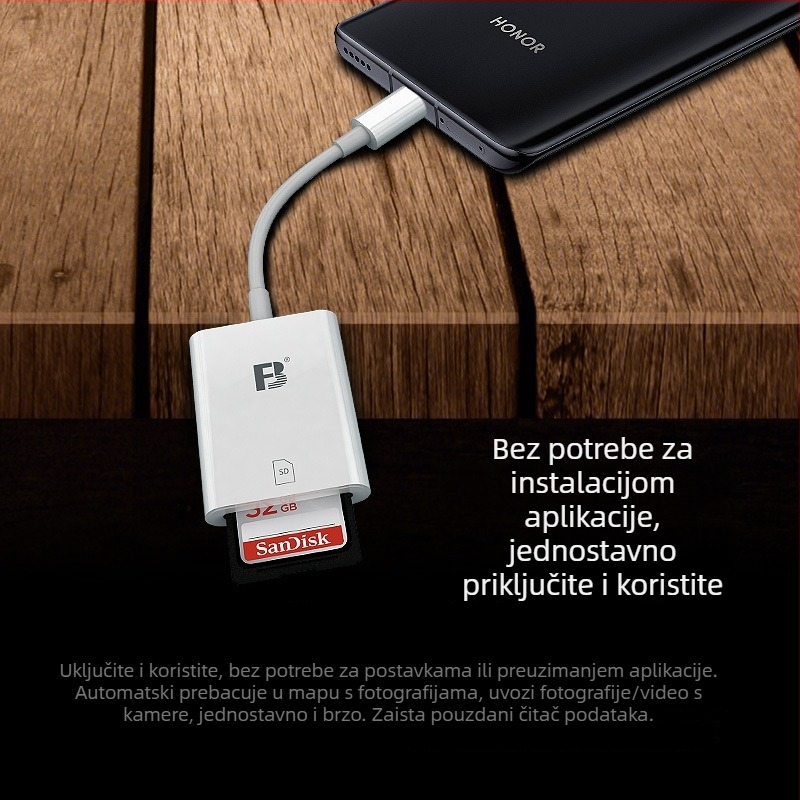 FB-OTG12s USB-C čitač kartica za Android – podrška SD kartice, prijenos fotografija s kamere, USB 2.0 sučelje