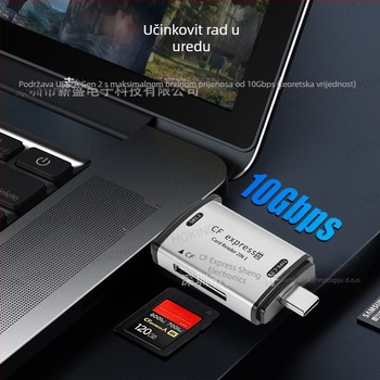 CFexpress Type A čitač kartica 2-u-1 – USB 3.2 10Gbps Type-C, podrška CF karticama, aluminijsko kućište