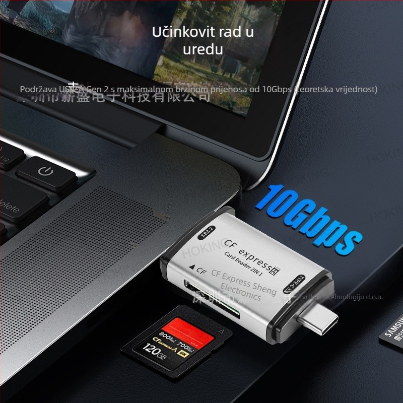 CFexpress Type A čitač kartica 2-u-1 – USB 3.2 10Gbps Type-C, podrška CF karticama, aluminijsko kućište