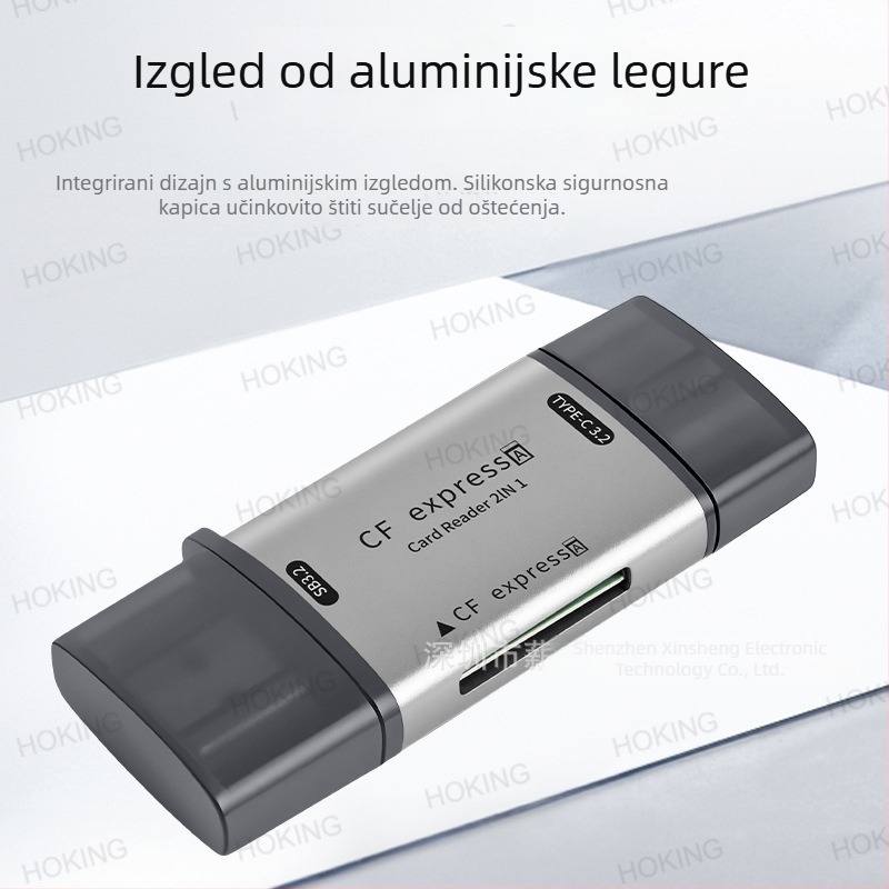 CFexpress Type A čitač kartica 2-u-1 – USB 3.2 10Gbps Type-C, podrška CF karticama, aluminijsko kućište