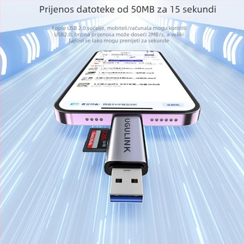 WG-520 USB 2.0 OTG čitač kartica – SD/TF memorijske kartice, Lightning/USB sučelje, aluminijska legura, kompatibilno s Apple uređajima