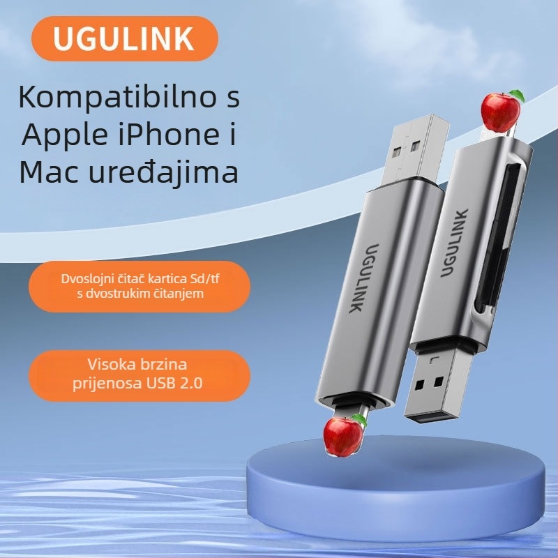 WG-520 USB 2.0 OTG čitač kartica – SD/TF memorijske kartice, Lightning/USB sučelje, aluminijska legura, kompatibilno s Apple uređajima