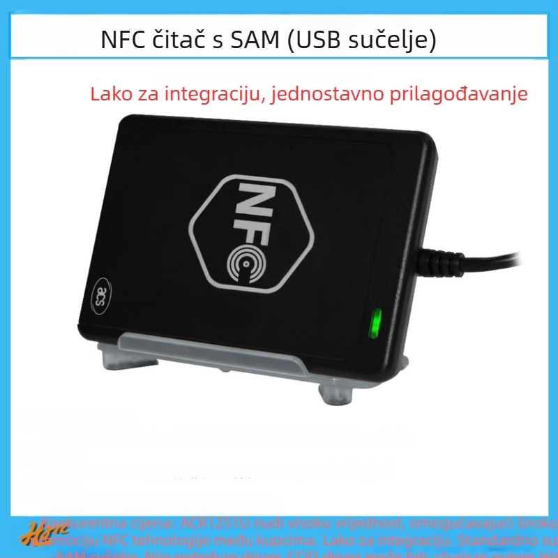 ACR1251U-M1 bezkontaktni čitač kartica RFID/NFC; USB sučelje pune brzine; podržava ISO14443 A/B, M1 seriju, DESFire, FeliCa; 13,56 MHz; domet čitanja 5–10 cm
