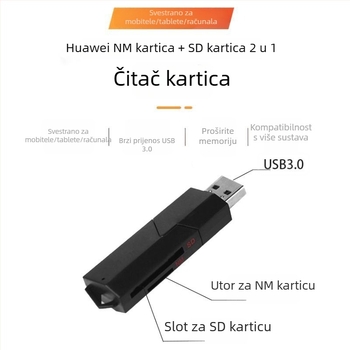 Vanjski čitač kartica USB 2.0 za NM/SD kartice, plastično kućište, moguć OEM s tiskom logotipa, prilagodba prema nacrtima