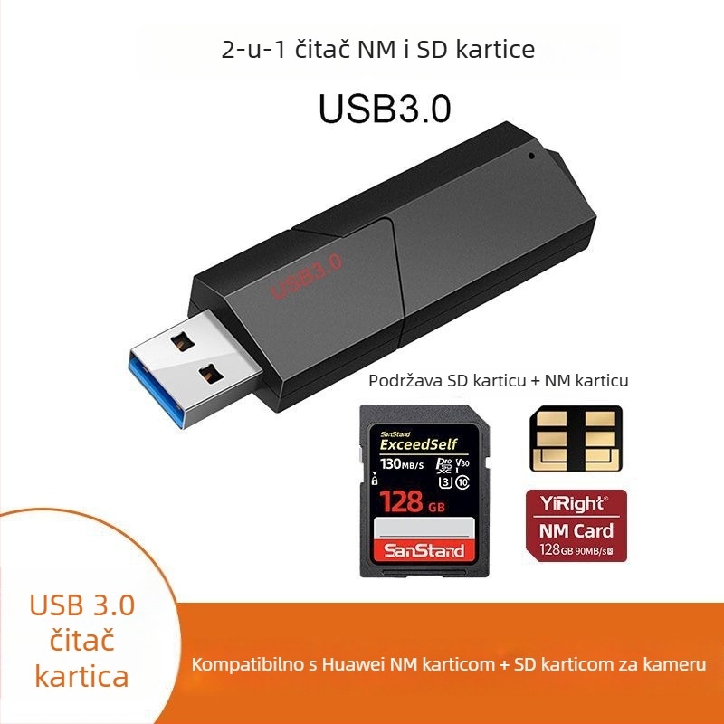 Vanjski čitač kartica USB 2.0 za NM/SD kartice, plastično kućište, moguć OEM s tiskom logotipa, prilagodba prema nacrtima