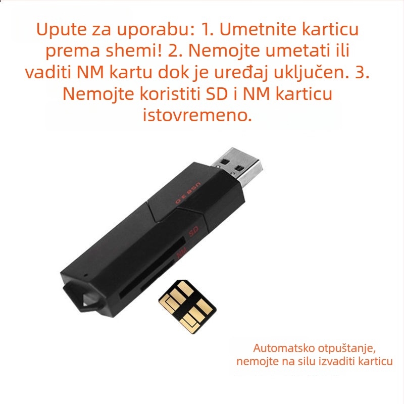Vanjski čitač kartica USB 2.0 za NM/SD kartice, plastično kućište, moguć OEM s tiskom logotipa, prilagodba prema nacrtima