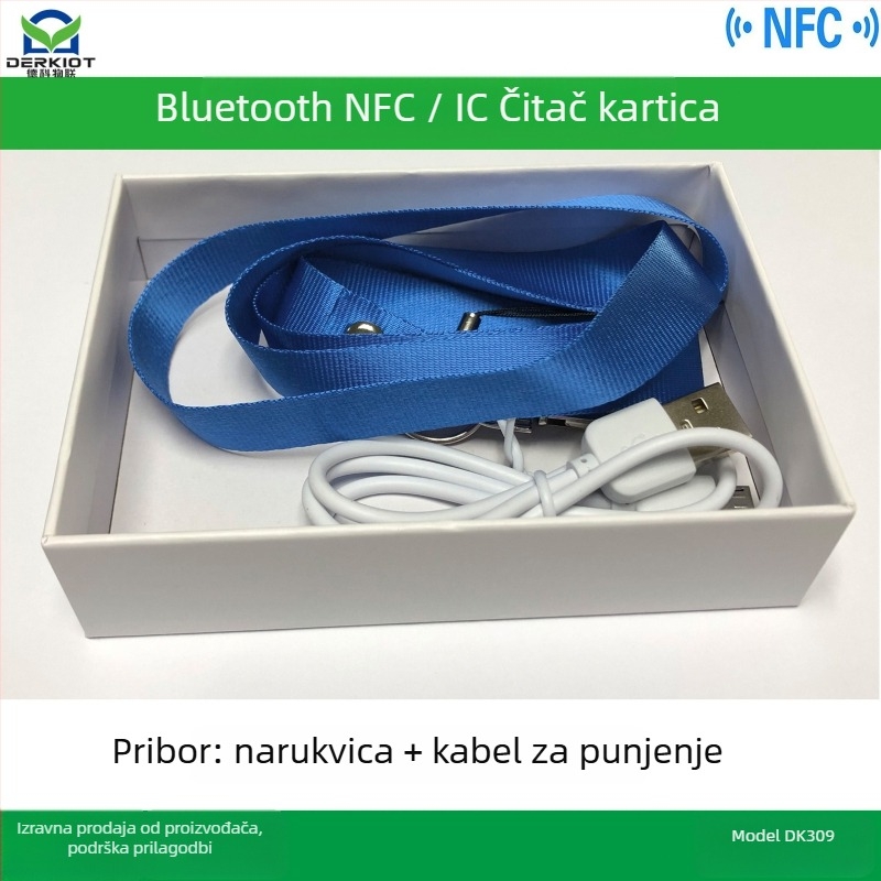 DK309 Bluetooth NFC čitač kartica za bežične bezkontaktne kartice visoke frekvencije; domet čitanja 0–6; radna frekvencija 13560; vrijeme čitanja kartice 0,2 s