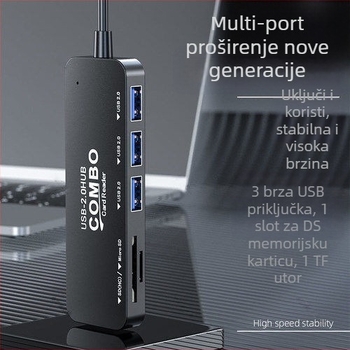 USB 2.0 hub s čitačem SD kartice i docking stanicom (plastični, 150 g)
