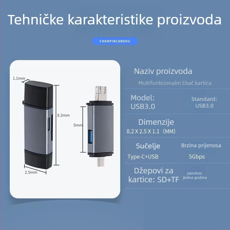 Šest u jednom USB čitač kartica s podrškom SD i microSD (TF), USB-C sučelje, kompatibilan s Androidom