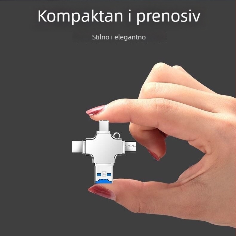 4-u-1 OTG čitač kartica JH-0520 – USB-C sučelje, univerzalna kompatibilnost, podržava TF karticu i USB flash disk