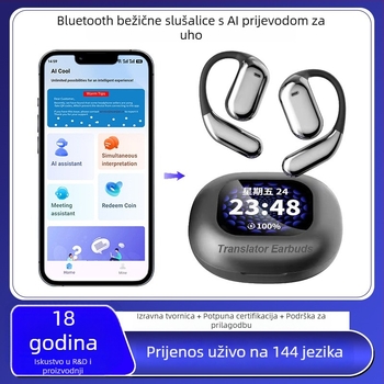 TWS Bluetooth slušalice s prijevodom AI u realnom vremenu, dizajn za uho, Bluetooth 5.4, trajanje baterije 4–8 sati, digitalni zaslon
