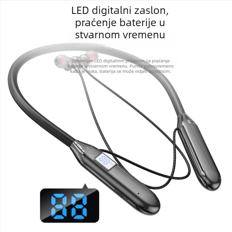 Bežične slušalice oko vrata s redukcijom buke, sportski dizajn, Bluetooth 5.3, domet 15 m, više od 8 sati trajanja baterije, digitalni zaslon, vodootporne
