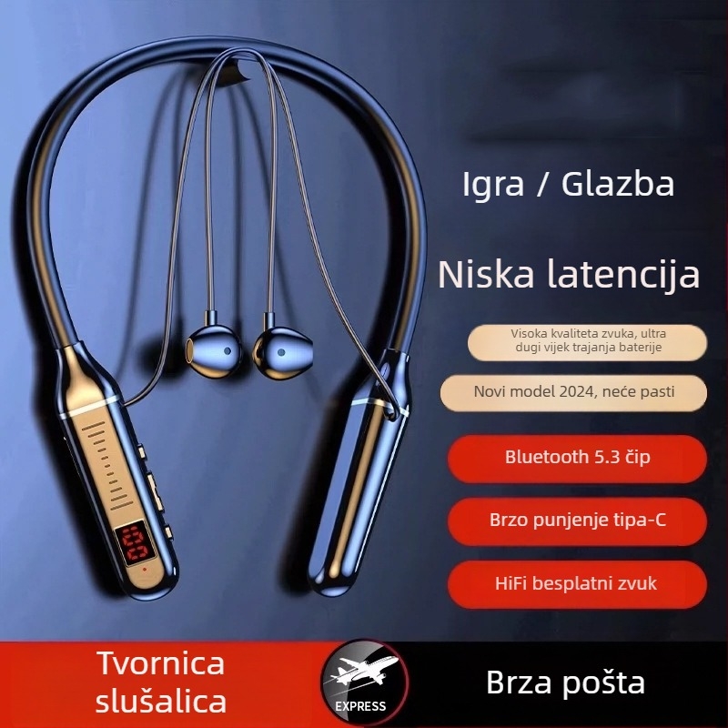 Nekband stil bežične True Wireless slušalice za uho, Bluetooth 5.0, trajanje baterije >8 sati, domet 10 m