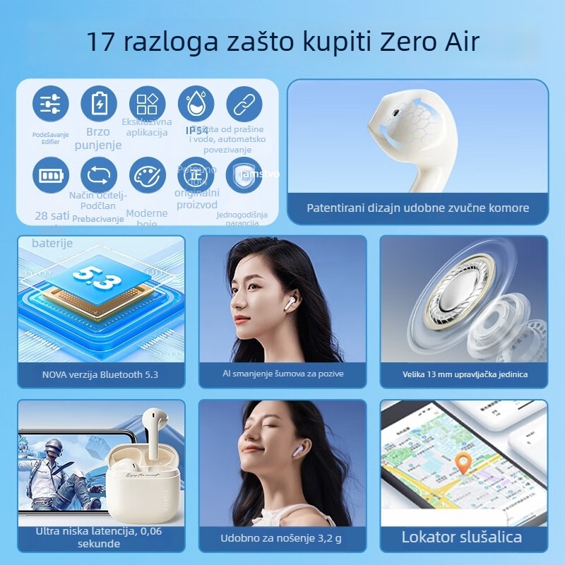 Edifier Flower Re-Zero Air bežične Bluetooth In-Ear slušalice, domet 20 m, BT 4.0, trajanje baterije preko 8 sati