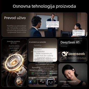 AI pametno Bluetooth slušalica za simultani prijevod s udubljenim uhom, snimanje i transkript, Android/iOS, Bluetooth 5.4, 400mAh, 45g, dodirno i gumb upravljanje, model 2025