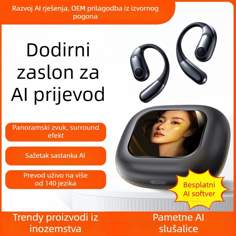 AI pametno Bluetooth slušalica za simultani prijevod s udubljenim uhom, snimanje i transkript, Android/iOS, Bluetooth 5.4, 400mAh, 45g, dodirno i gumb upravljanje, model 2025